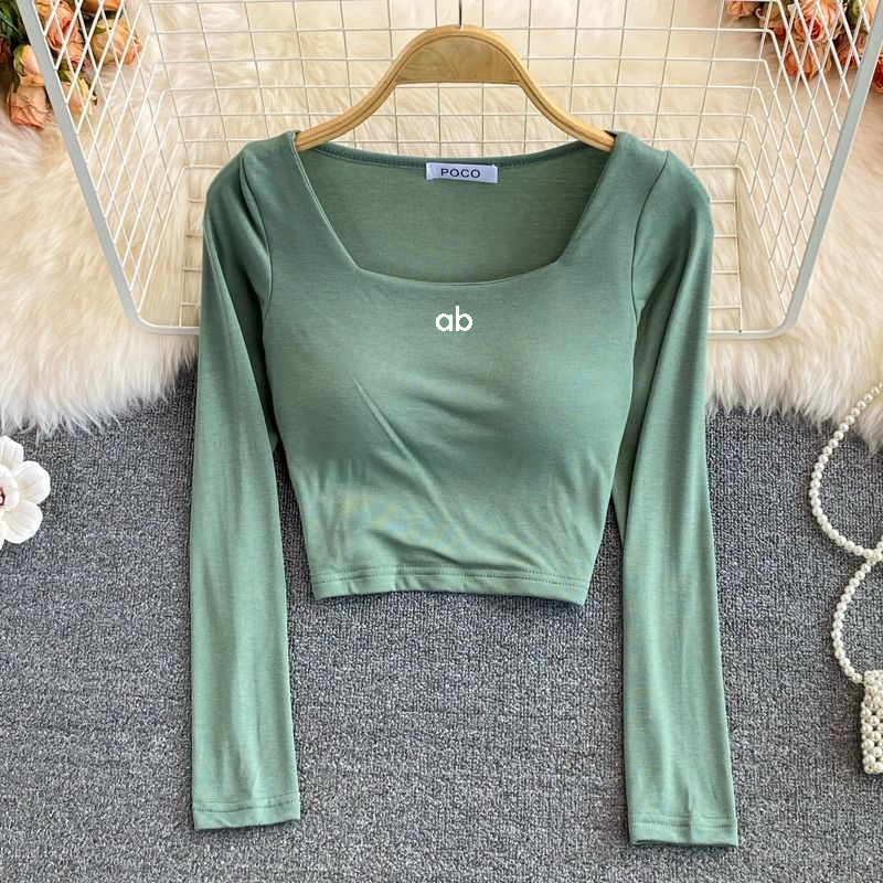 Base Layer Top - Damska koreańska bluzka z kwadratowym dekoltem,